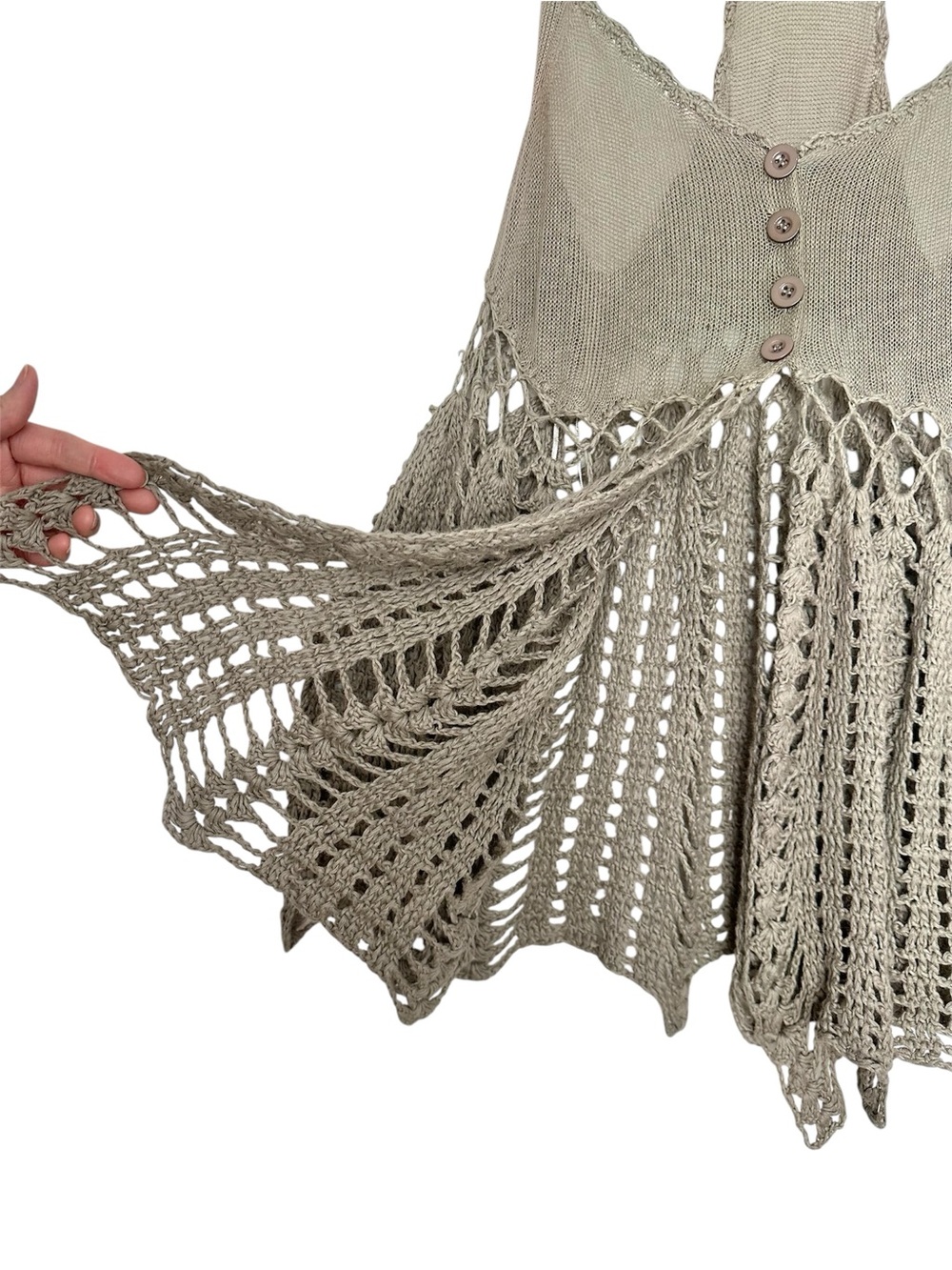 Boho Goblincore Crochet Babydoll Tank Top Y2K Forestcore Earthy Hobbit Coastal - Picture 6 of 14